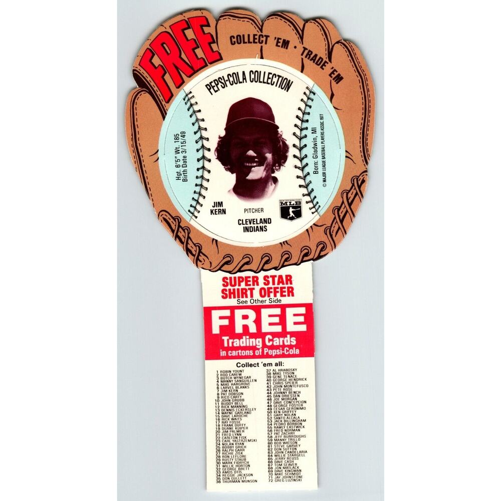 Pepsi Baseball Trading Card 1977 Jim Kern Cleveland Indians MLB Diecut Trade